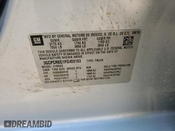 ✅ 2015 Chevrolet Silverado 1500 LT • VIN: 3GCPCREC1FG458163 • Lot: 81147305. Listed on Copart with 221,045 mi. Free auction sales archive from the USA and detailed vehicle history report at DreamBid. Image 12.