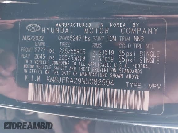 ✅ 2022 Hyundai Tucson Limited • VIN: KM8JFDA29NU082994 • Lot: 41503194. Wystawiony na IAAI z przebiegiem Nie podano. Bezpłatny archiwum sprzedaży aukcyjnych z USA i szczegółowy raport historii pojazdu na DreamBid. Zdjęcie 9.