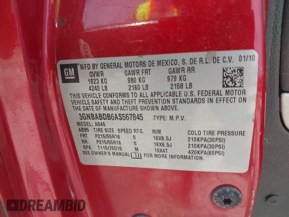 ✅ 2010 Chevrolet HHR 1LT • VIN: 3GNBABDB6AS567845 • Lot: 42242115. Listed on IAAI with 208,739 mi. Free auction sales archive from the USA and detailed vehicle history report at DreamBid. Image 9.