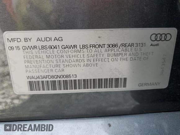 ✅ 2016 Audi A8 Sport • VIN: WAU43AFD8GN008513 • Lot: 68793975. Listed on Copart with 76,071 mi. Free auction sales archive from the USA and detailed vehicle history report at DreamBid. Image 12.