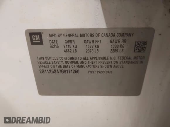 ✅ 2016 Chevrolet Impala LS • VIN: 2G11X5SA7G9171260 • Lot: 41995402. Listed on IAAI with 140,482 mi. Free auction sales archive from the USA and detailed vehicle history report at DreamBid. Image 9.