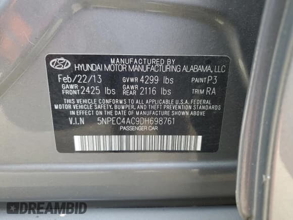 ✅ 2013 Hyundai Sonata SE • VIN: 5NPEC4AC9DH698761 • Lot: 89685955. Listed on Copart with 222,878 mi. Free auction sales archive from the USA and detailed vehicle history report at DreamBid. Image 12.