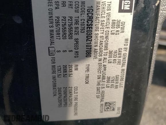 ✅ 2013 Chevrolet Silverado 1500 LT • VIN: 1GCRCSE03DZ107080 • Lot: 63039784. Listed on Copart with 282,364 mi. Free auction sales archive from the USA and detailed vehicle history report at DreamBid. Image 14.