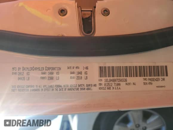 2007 Dodge Caliber SXT with VIN 1B3JB48B07D502636, listed as a Copart auction lot 76928234 with 67,542 mi miles and Salvage title. Bid and sale history available at DreamBid. Image 14.