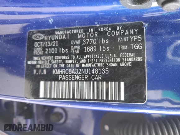 ✅ 2022 Hyundai Venue Limited • VIN: KMHRC8A32NU148135 • Лот: 44523095. Опубликован ранее на Copart с пробегом 84 615 миль. Бесплатный доступ к архиву аукционных продаж из США и подробный отчёт об истории автомобиля на DreamBid. Изображение 14.