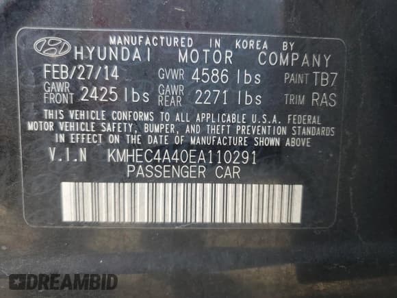 ✅ 2014 Hyundai Sonata • VIN: KMHEC4A40EA110291 • Lot: 71894154. Listed on Copart with 139,694 mi. Free auction sales archive from the USA and detailed vehicle history report at DreamBid. Image 12.