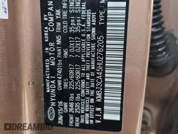 ✅ 2017 Hyundai Tucson SE • VIN: KM8J3CA45HU276205 • Лот: 87124935. Опубликован ранее на Copart с пробегом Не указан. Бесплатный доступ к архиву аукционных продаж из США и подробный отчёт об истории автомобиля на DreamBid. Изображение 13.