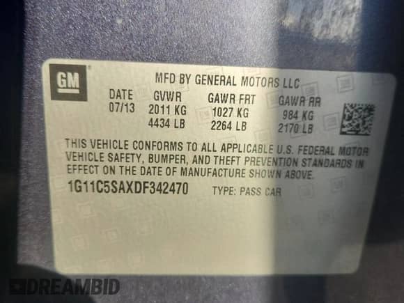 2013 Chevrolet Malibu LT z VIN 1G11C5SAXDF342470, wystawiony jako Copart lot #89566705 z przebiegiem 156 074 mil mil oraz Szkoda całkowita • Salvage title. Historia ofert i sprzedaży dostępna na DreamBid. Obrazek 12.