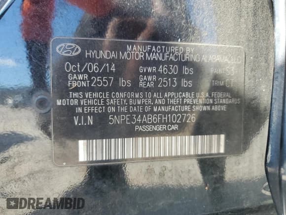 ✅ 2015 Hyundai Sonata Sport • VIN: 5NPE34AB6FH102726 • Lot: 81548055. Wystawiony na Copart z przebiegiem 166 859 mil. Bezpłatny archiwum sprzedaży aukcyjnych z USA i szczegółowy raport historii pojazdu na DreamBid. Zdjęcie 12.