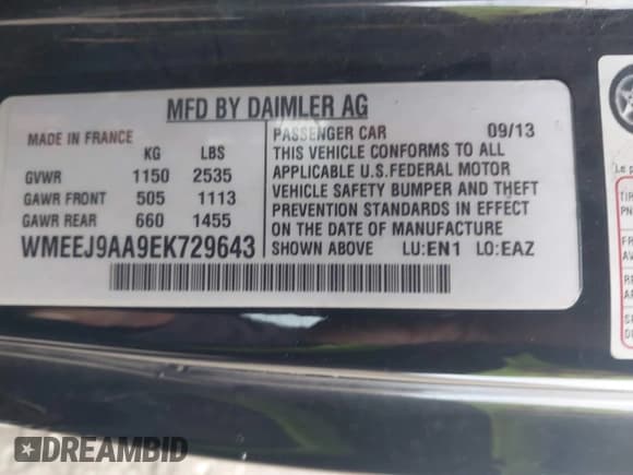 ✅ 2014 Smart fortwo Passion • VIN: WMEEJ9AA9EK729643 • Lot: 43795394. Listed on IAAI with 47,527 mi. Free auction sales archive from the USA and detailed vehicle history report at DreamBid. Image 9.