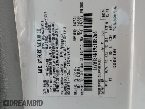 ✅ 2009 Ford Mustang • VIN: 1ZVHT84N195108266 • Лот: 91052465. Опубликован ранее на Copart с пробегом 94 187 миль. Бесплатный доступ к архиву аукционных продаж из США и подробный отчёт об истории автомобиля на DreamBid. Изображение 12.