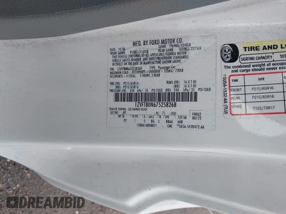 ✅ 2007 Ford Mustang Deluxe • VIN: 1ZVFT80N675258268 • Lot: 42351532. Listed on IAAI with 164,868 mi. Free auction sales archive from the USA and detailed vehicle history report at DreamBid. Image 9.
