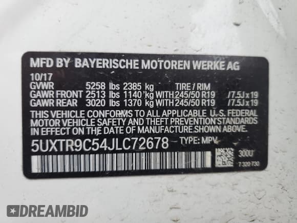 ✅ 2018 BMW X3 xDrive30i • VIN: 5UXTR9C54JLC72678 • Лот: 92483405. Опубликован ранее на Copart с пробегом 72 321 миль. Бесплатный доступ к архиву аукционных продаж из США и подробный отчёт об истории автомобиля на DreamBid. Изображение 13.