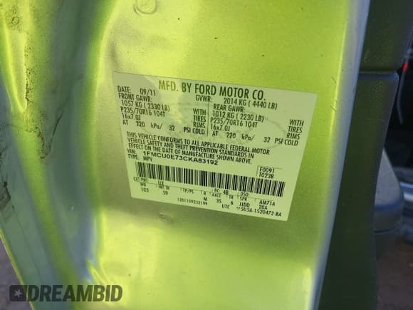 ✅ 2012 Ford Escape Limited • VIN: 1FMCU0E73CKA83192 • Lot: 43738076. Wystawiony na IAAI z przebiegiem Nie podano. Bezpłatny archiwum sprzedaży aukcyjnych z USA i szczegółowy raport historii pojazdu na DreamBid. Zdjęcie 9.