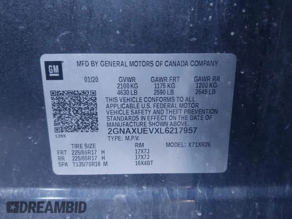 ✅ 2020 Chevrolet Equinox LT • VIN: 2GNAXUEVXL6217957 • Lot: 43400232. Wystawiony na IAAI z przebiegiem 108 527 mil. Bezpłatny archiwum sprzedaży aukcyjnych z USA i szczegółowy raport historii pojazdu na DreamBid. Zdjęcie 9.