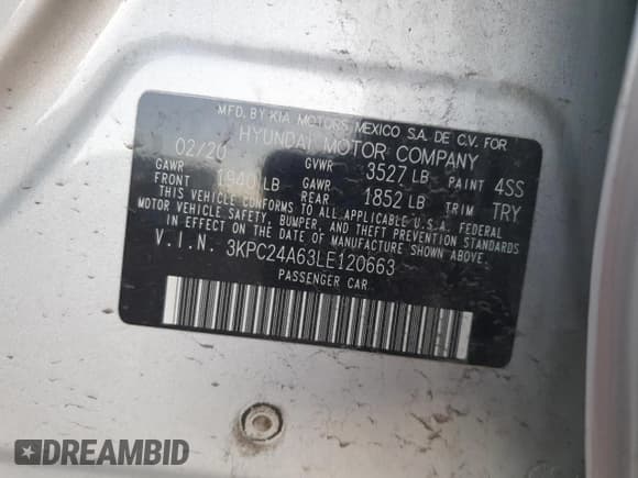 ✅ 2020 Hyundai Accent SE • VIN: 3KPC24A63LE120663 • Лот: 81194664. Опубликован ранее на Copart с пробегом 84 559 миль. Бесплатный доступ к архиву аукционных продаж из США и подробный отчёт об истории автомобиля на DreamBid. Изображение 12.