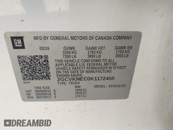 ✅ 2019 Chevrolet Silverado 1500 Work Truck • VIN: 2GCVKNEC0K1172455 • Lot: 43751326. Listed on IAAI with 119,247 mi. Free auction sales archive from the USA and detailed vehicle history report at DreamBid. Image 9.