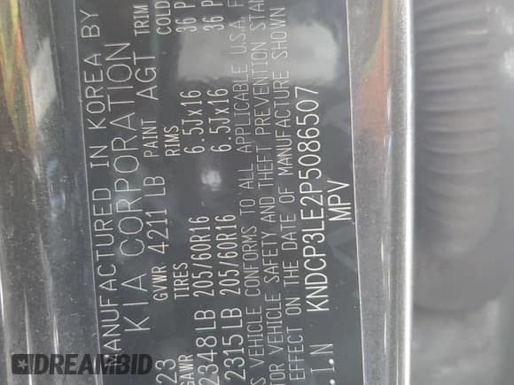 ✅ 2023 Kia Niro LX • VIN: KNDCP3LE2P5086507 • Lot: 48186055. Listed on Copart with 45,133 mi. Free auction sales archive from the USA and detailed vehicle history report at DreamBid. Image 14.