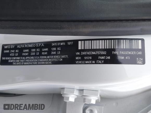 ✅ 2018 Alfa Romeo Giulia Ti Sport • VIN: ZARFAEEN4J7575502 • Лот: 41506566. Опубликован ранее на IAAI с пробегом 85 786 миль. Бесплатный доступ к архиву аукционных продаж из США и подробный отчёт об истории автомобиля на DreamBid. Изображение 9.