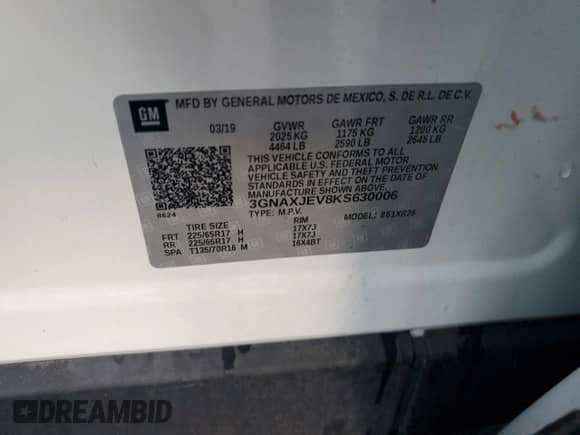 ✅ 2019 Chevrolet Equinox LT • VIN: 3GNAXJEV8KS630006 • Lot: 87294605. Wystawiony na Copart z przebiegiem 42 519 mil. Bezpłatny archiwum sprzedaży aukcyjnych z USA i szczegółowy raport historii pojazdu na DreamBid. Zdjęcie 12.