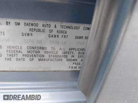 ✅ 2006 Chevrolet Aveo LS • VIN: KL1TD66646B673992 • Lot: 42799660. Wystawiony na IAAI z przebiegiem Nie podano. Bezpłatny archiwum sprzedaży aukcyjnych z USA i szczegółowy raport historii pojazdu na DreamBid. Zdjęcie 9.