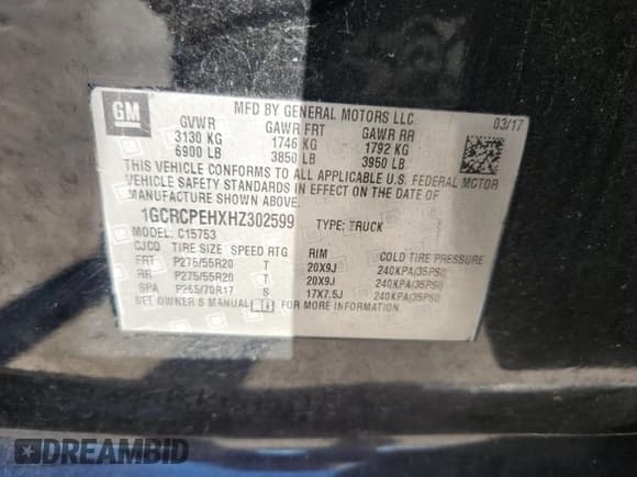 ✅ 2017 Chevrolet Silverado 1500 Custom • VIN: 1GCRCPEHXHZ302599 • Lot: 70905045. Wystawiony na Copart z przebiegiem 78 681 mil. Bezpłatny archiwum sprzedaży aukcyjnych z USA i szczegółowy raport historii pojazdu na DreamBid. Zdjęcie 12.