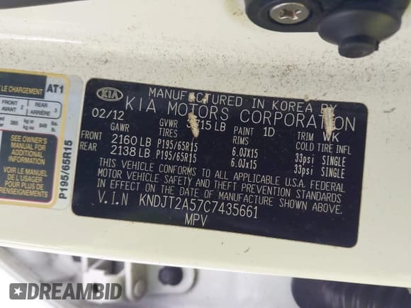 ✅ 2012 Kia Soul • VIN: KNDJT2A57C7435661 • Lot: 43341519. Listed on IAAI with 153,571 mi. Free auction sales archive from the USA and detailed vehicle history report at DreamBid. Image 9.