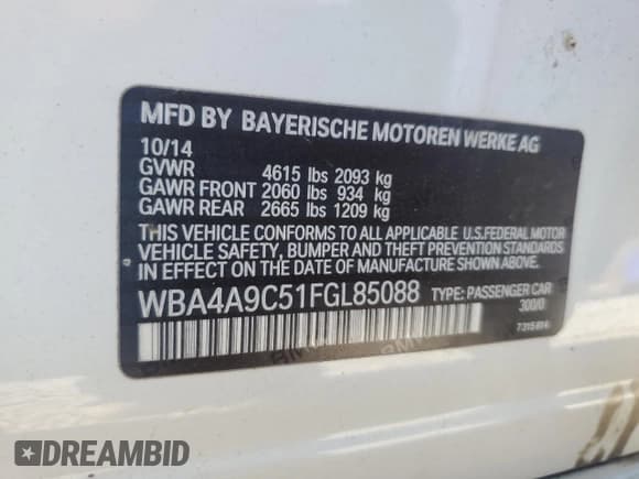 ✅ 2015 BMW 4 Series 428i • VIN: WBA4A9C51FGL85088 • Лот: 91577935. Опубликован ранее на Copart с пробегом 215 009 миль. Бесплатный доступ к архиву аукционных продаж из США и подробный отчёт об истории автомобиля на DreamBid. Изображение 12.