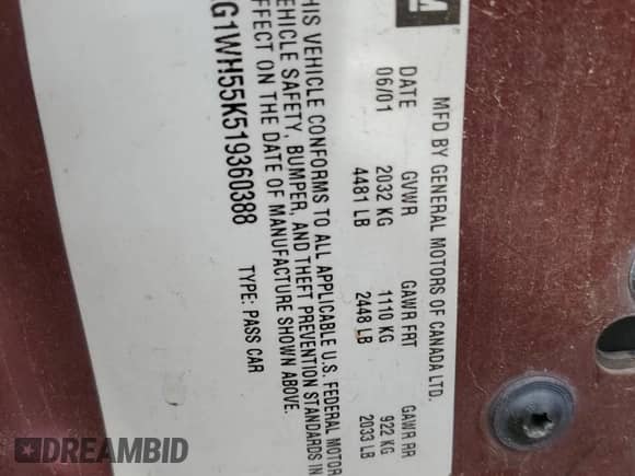 2001 Chevrolet Impala LS с VIN 2G1WH55K519360388, выставлен на аукционе Copart как лот 74701614 с пробегом 192 682 миль миль и Списание • Salvage title. История ставок и продаж доступна на DreamBid. Изображение 12.