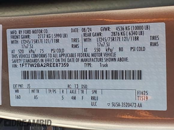 ✅ 2024 Ford F-250 XL • VIN: 1FT7W2BA2REE87359 • Lot: 84938675. Wystawiony na Copart z przebiegiem 51 878 mil. Bezpłatny archiwum sprzedaży aukcyjnych z USA i szczegółowy raport historii pojazdu na DreamBid. Zdjęcie 12.