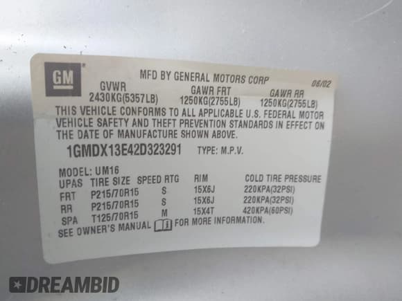 ✅ 2002 Pontiac Montana w/1SE Pkg • VIN: 1GMDX13E42D323291 • Lot: 41039579. Wystawiony na IAAI z przebiegiem 334 937 mil. Bezpłatny archiwum sprzedaży aukcyjnych z USA i szczegółowy raport historii pojazdu na DreamBid. Zdjęcie 9.