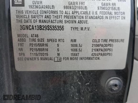 ✅ 2009 Chevrolet HHR LS • VIN: 3GNCA13B29S535356 • Lot: 44153675. Listed on Copart with 182,867 mi. Free auction sales archive from the USA and detailed vehicle history report at DreamBid. Image 15.