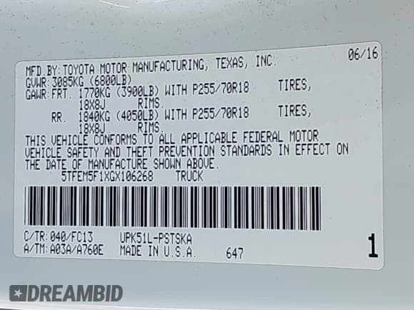 ✅ 2016 Toyota Tundra SR5 • VIN: 5TFEM5F1XGX106268 • Lot: 41674496. Listed on IAAI with 118,091 mi. Free auction sales archive from the USA and detailed vehicle history report at DreamBid. Image 9.