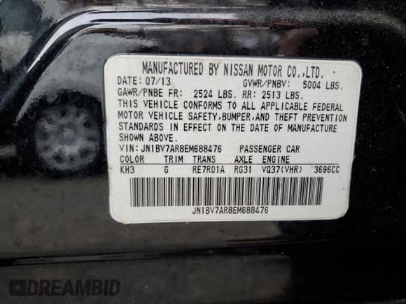 ✅ 2014 Infiniti Q50 Premium • VIN: JN1BV7AR8EM688476 • Lot: 91203765. Wystawiony na Copart z przebiegiem 165 723 mil. Bezpłatny archiwum sprzedaży aukcyjnych z USA i szczegółowy raport historii pojazdu na DreamBid. Zdjęcie 12.