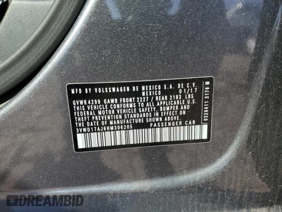 ✅ 2017 Volkswagen Jetta Sport • VIN: 3VWD17AJ6HM306205 • Лот: 80367585. Опубликован ранее на Copart с пробегом 65 947 миль. Бесплатный доступ к архиву аукционных продаж из США и подробный отчёт об истории автомобиля на DreamBid. Изображение 12.