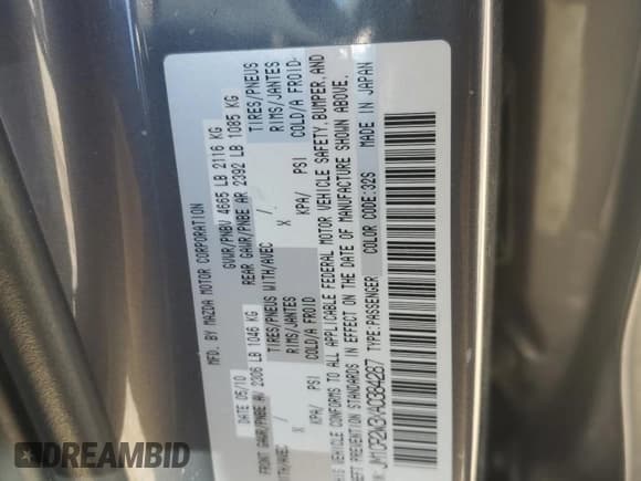 ✅ 2010 Mazda 5 Touring • VIN: JM1CR2W3XA0384287 • Lot: 86809245. Listed on Copart with 121,135 mi. Free auction sales archive from the USA and detailed vehicle history report at DreamBid. Image 13.