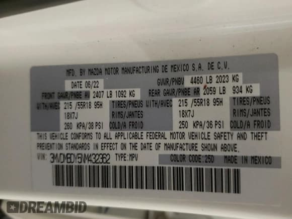 ✅ 2022 Mazda CX-30 Premium • VIN: 3MVDMBDY5NM432362 • Lot: 81769285. Listed on Copart with 13,259 mi. Free auction sales archive from the USA and detailed vehicle history report at DreamBid. Image 13.