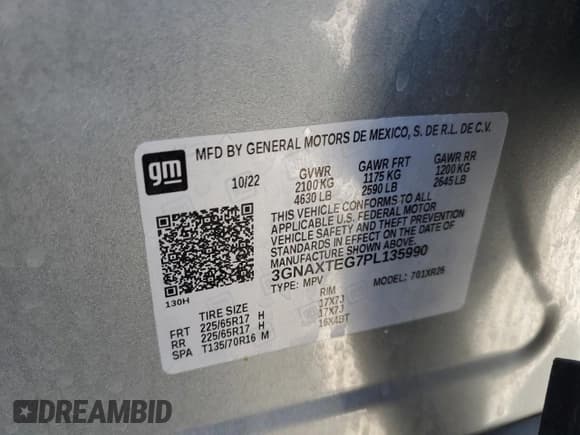 ✅ 2023 Chevrolet Equinox LT • VIN: 3GNAXTEG7PL135990 • Лот: 81383975. Опубликован ранее на Copart с пробегом 39 132 миль. Бесплатный доступ к архиву аукционных продаж из США и подробный отчёт об истории автомобиля на DreamBid. Изображение 13.