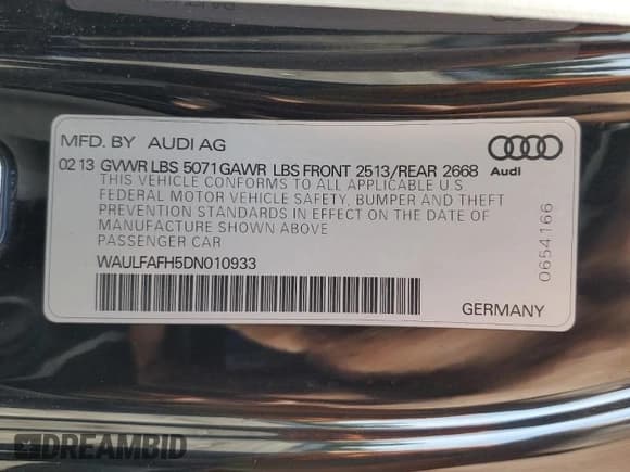 ✅ 2013 Audi A5 Premium Plus • VIN: WAULFAFH5DN010933 • Lot: 80699675. Listed on Copart with 82,339 mi. Free auction sales archive from the USA and detailed vehicle history report at DreamBid. Image 12.