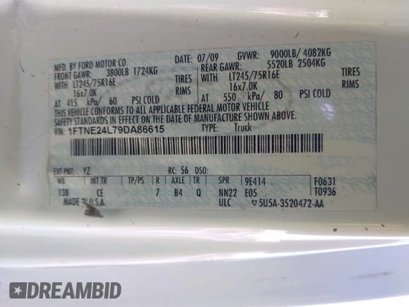 ✅ 2009 Ford Econoline Cargo • VIN: 1FTNE24L79DA86615 • Lot: 41969289. Listed on IAAI with 158,267 mi. Free auction sales archive from the USA and detailed vehicle history report at DreamBid. Image 9.