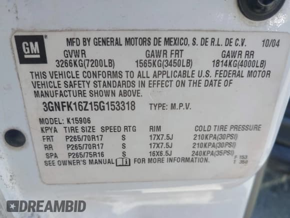 ✅ 2005 Chevrolet Suburban LT • VIN: 3GNFK16Z15G153318 • Лот: 41703930. Опубликован ранее на IAAI с пробегом 280 097 миль. Бесплатный доступ к архиву аукционных продаж из США и подробный отчёт об истории автомобиля на DreamBid. Изображение 9.