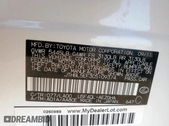 ✅ 2012 Lexus LS 460 • VIN: JTHBL5EF3C5109374 • Lot: 85500935. Listed on Copart with Not provided. Free auction sales archive from the USA and detailed vehicle history report at DreamBid. Image 13.