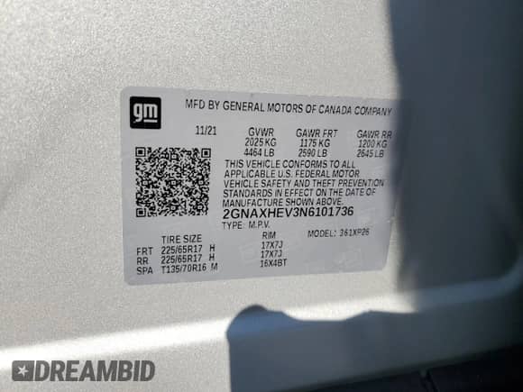 2022 Chevrolet Equinox LS with VIN 2GNAXHEV3N6101736, listed as a Copart auction lot 81122685 with 48,190 mi miles and Salvage title. Bid and sale history available at DreamBid. Image 13.