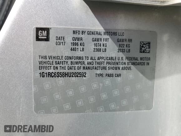 ✅ 2017 Chevrolet Volt LT • VIN: 1G1RC6S58HU202592 • Лот: 82322205. Опубликован ранее на Copart с пробегом 76 588 миль. Бесплатный доступ к архиву аукционных продаж из США и подробный отчёт об истории автомобиля на DreamBid. Изображение 13.