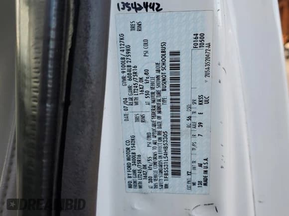 ✅ 2004 Ford Econoline Passenger XL • VIN: 1FBSS31L54HB53305 • Lot: 92125385. Wystawiony na Copart z przebiegiem 138 490 mil. Bezpłatny archiwum sprzedaży aukcyjnych z USA i szczegółowy raport historii pojazdu na DreamBid. Zdjęcie 13.