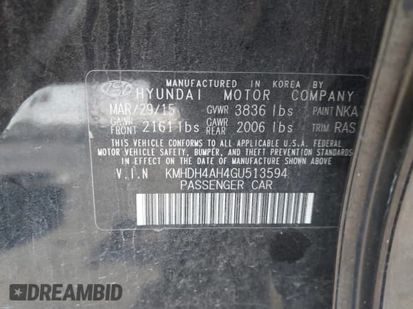 ✅ 2016 Hyundai Elantra Sport • VIN: KMHDH4AH4GU513594 • Lot: 42849804. Listed on IAAI with 112,782 mi. Free auction sales archive from the USA and detailed vehicle history report at DreamBid. Image 9.