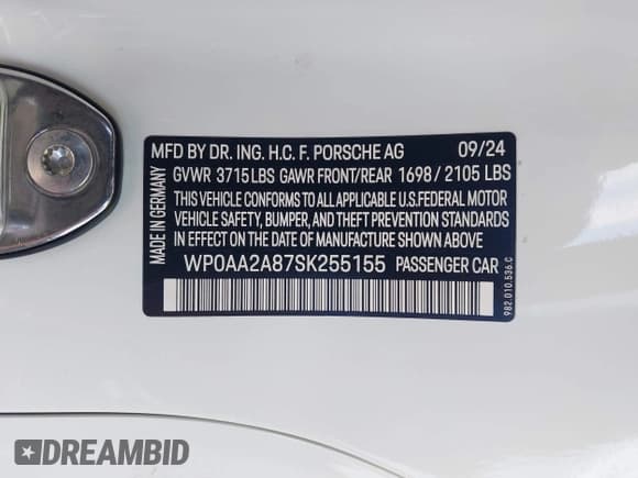 ✅ 2025 Porsche Cayman • VIN: WP0AA2A87SK255155 • Lot: 43058315. Wystawiony na IAAI z przebiegiem 1 470 mil. Bezpłatny archiwum sprzedaży aukcyjnych z USA i szczegółowy raport historii pojazdu na DreamBid. Zdjęcie 9.