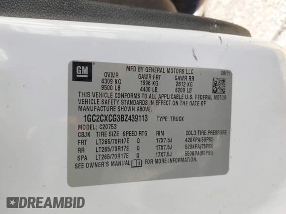 ✅ 2011 Chevrolet Silverado 2500HD LT • VIN: 1GC2CXCG3BZ439113 • Lot: 43615315. Listed on IAAI with 306,447 mi. Free auction sales archive from the USA and detailed vehicle history report at DreamBid. Image 9.