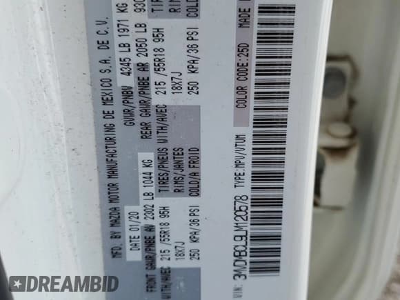 ✅ 2020 Mazda CX-30 Select • VIN: 3MVDMBCL9LM120578 • Lot: 87465875. Listed on Copart with 147,323 mi. Free auction sales archive from the USA and detailed vehicle history report at DreamBid. Image 13.