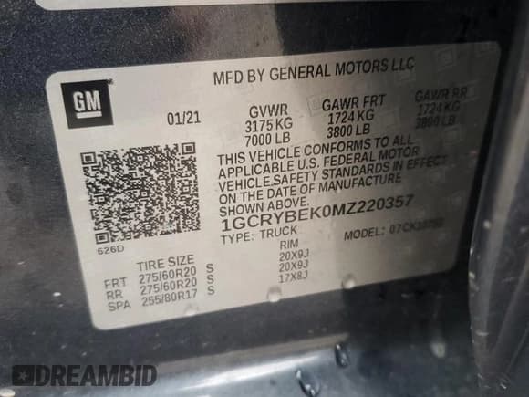 ✅ 2021 Chevrolet Silverado 1500 Custom • VIN: 1GCRYBEK0MZ220357 • Lot: 72959844. Wystawiony na Copart z przebiegiem 36 676 mil. Bezpłatny archiwum sprzedaży aukcyjnych z USA i szczegółowy raport historii pojazdu na DreamBid. Zdjęcie 12.